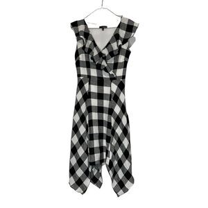 Sangria Buffalo Plaid Hankerchief Hem Midi Dress Black White Size‎ 2